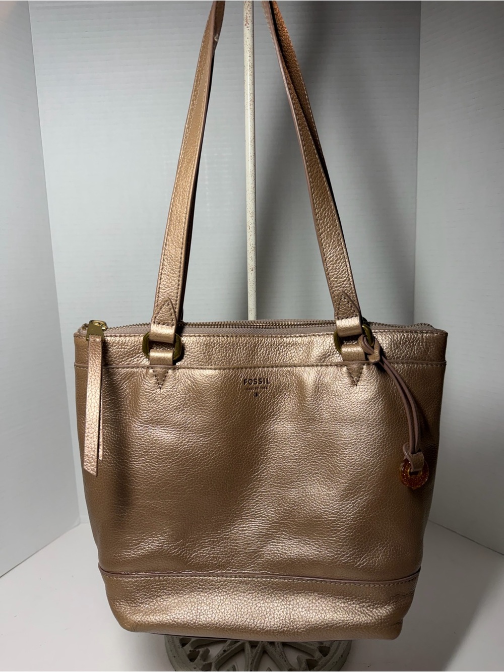 Fossil Metallic Rose Gold pebbled leather tote